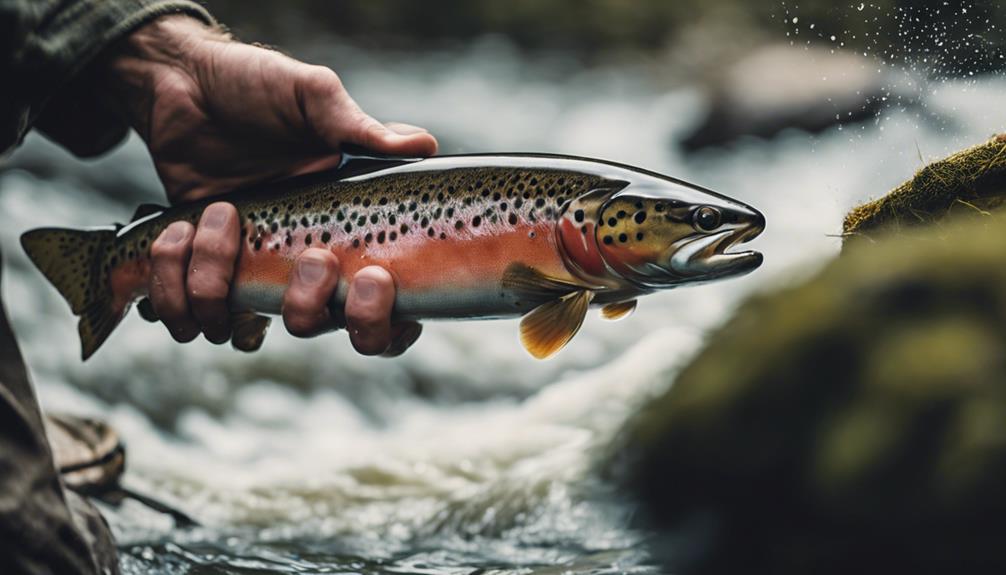 fishing trout with hands